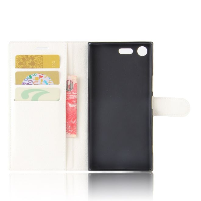 Hülle für Sony Xperia XZ Premium - Case aus Leder - mit Litchitextur - weiss
