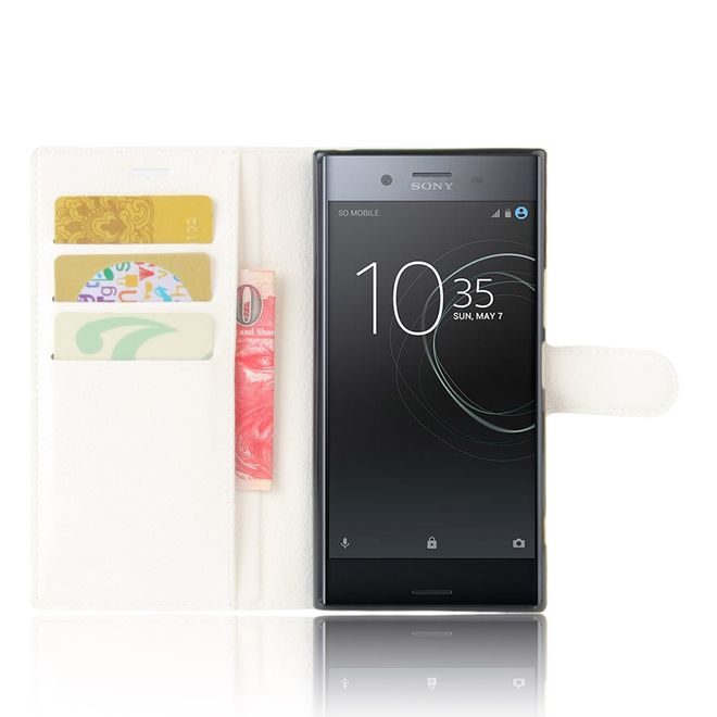 Hülle für Sony Xperia XZ Premium - Case aus Leder - mit Litchitextur - weiss
