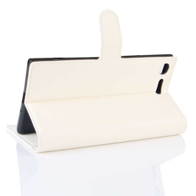 Hülle für Sony Xperia XZ Premium - Case aus Leder - mit Litchitextur - weiss