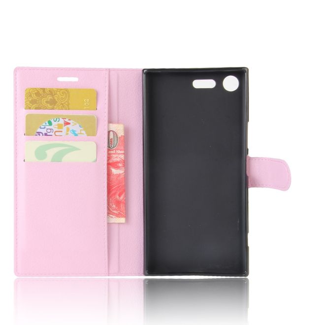 Hülle für Sony Xperia XZ Premium - Case aus Leder - mit Litchitextur - pink