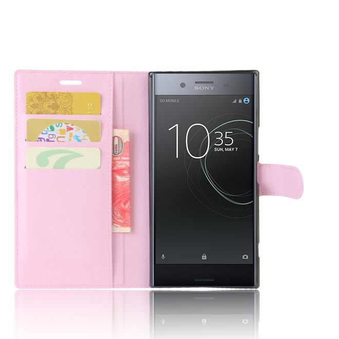 Hülle für Sony Xperia XZ Premium - Case aus Leder - mit Litchitextur - pink