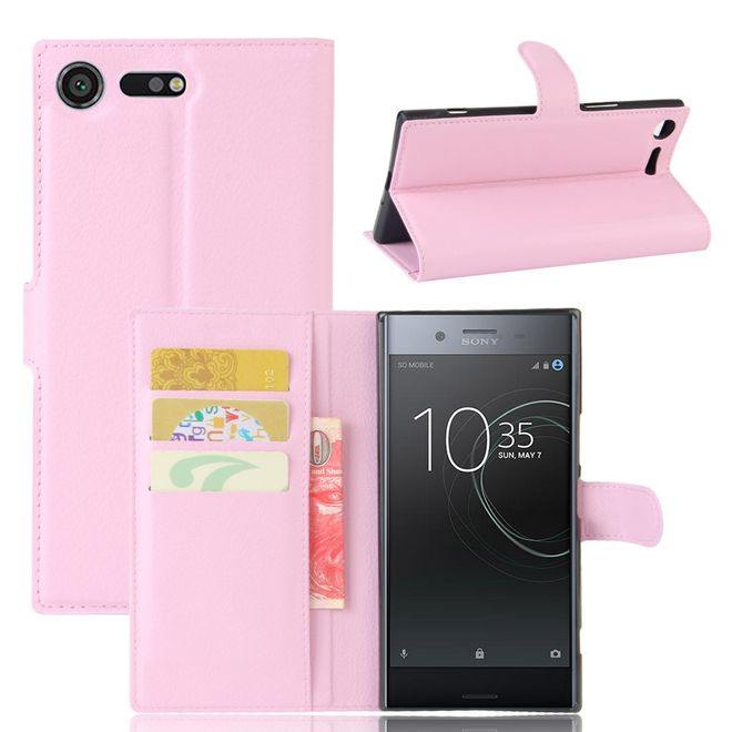Hülle für Sony Xperia XZ Premium - Case aus Leder - mit Litchitextur - pink