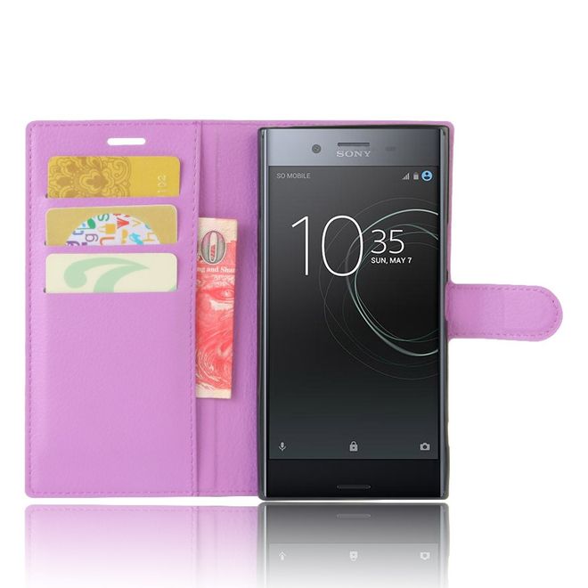 Hülle für Sony Xperia XZ Premium - Case aus Leder - mit Litchitextur - purpur