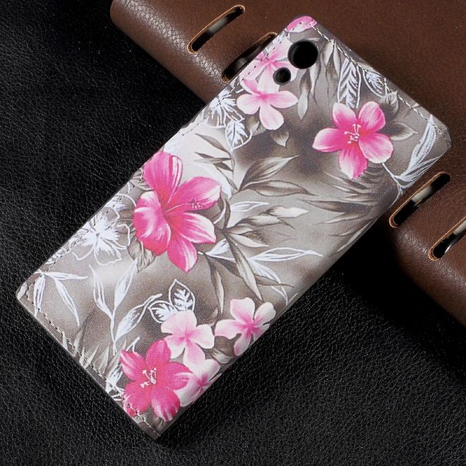 Sony Xperia XA1 Bookcover - Hülle aus Leder - mit Standfunktion - rote Blumen