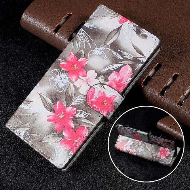 Sony Xperia XA1 Bookcover - Hülle aus Leder - mit Standfunktion - rote Blumen