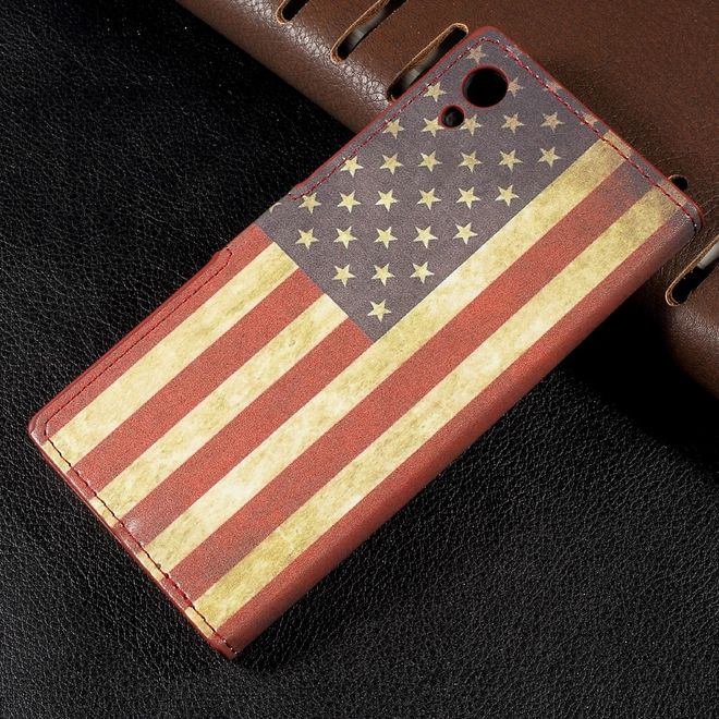 Sony Xperia XA1 Bookcover - Hülle aus Leder - mit Standfunktion - USA Flagge im Retrolook