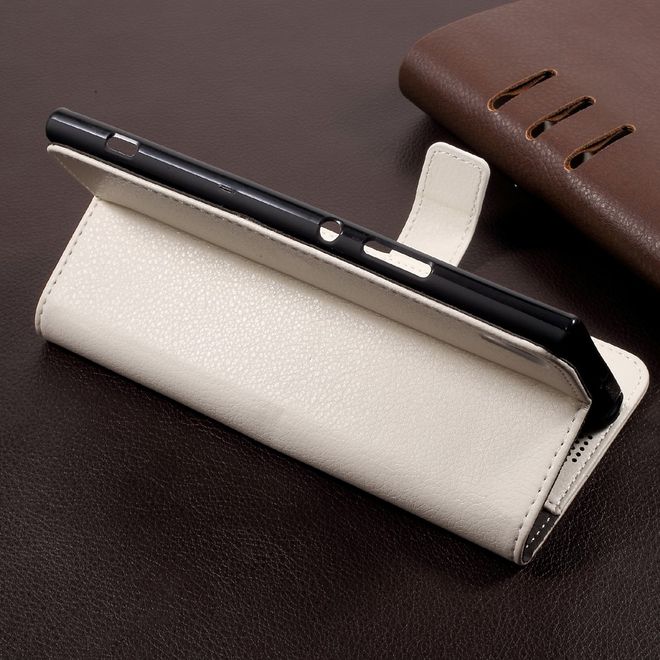 Sony Xperia XA1 Ultra Handy Bookcover - Hülle aus Leder - mit Litchitextur und Standfunktion - weiss