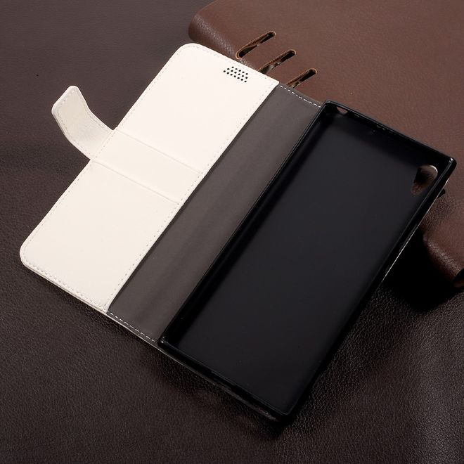 Sony Xperia XA1 Ultra Handy Bookcover - Hülle aus Leder - mit Litchitextur und Standfunktion - weiss