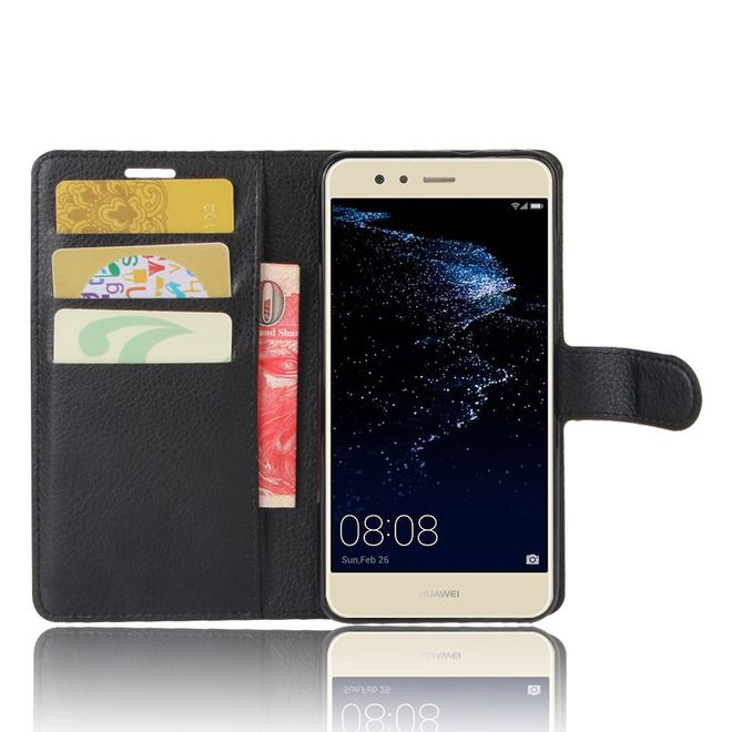 Handy Case für Huawei P10 Lite - Hülle aus Leder - mit Litchitextur und Standfunktion - schwarz