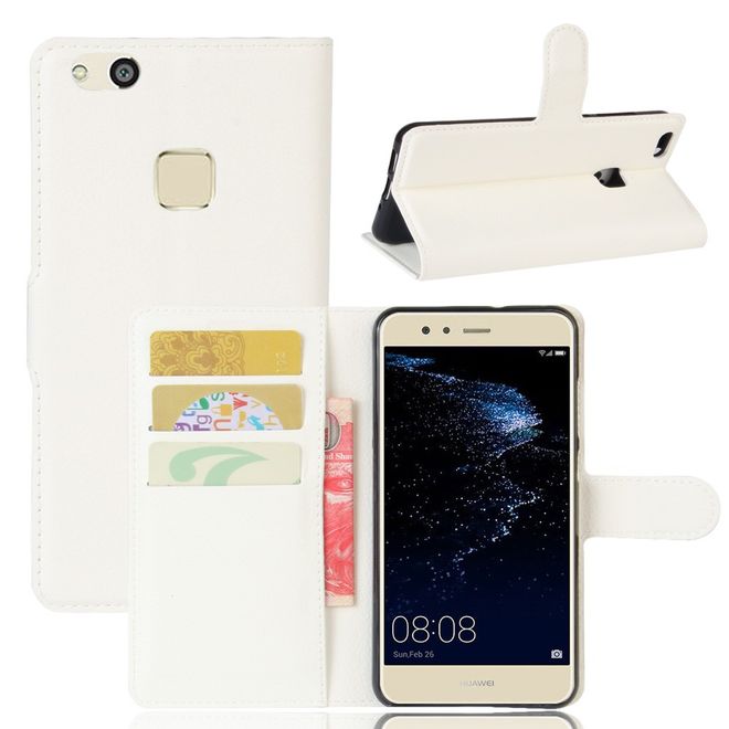 Handy Case für Huawei P10 Lite - Hülle aus Leder - mit Litchitextur und Standfunktion - weiss