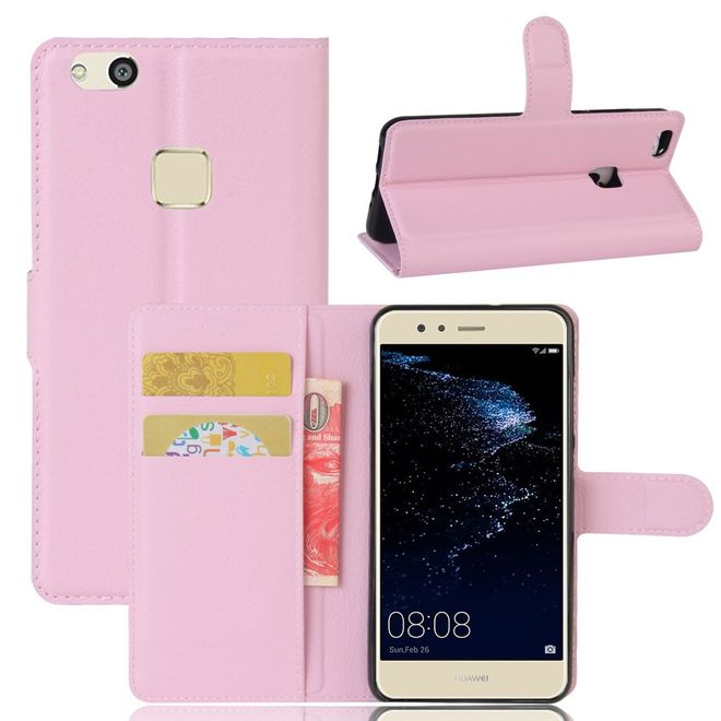Handy Case für Huawei P10 Lite - Hülle aus Leder - mit Litchitextur und Standfunktion - pink