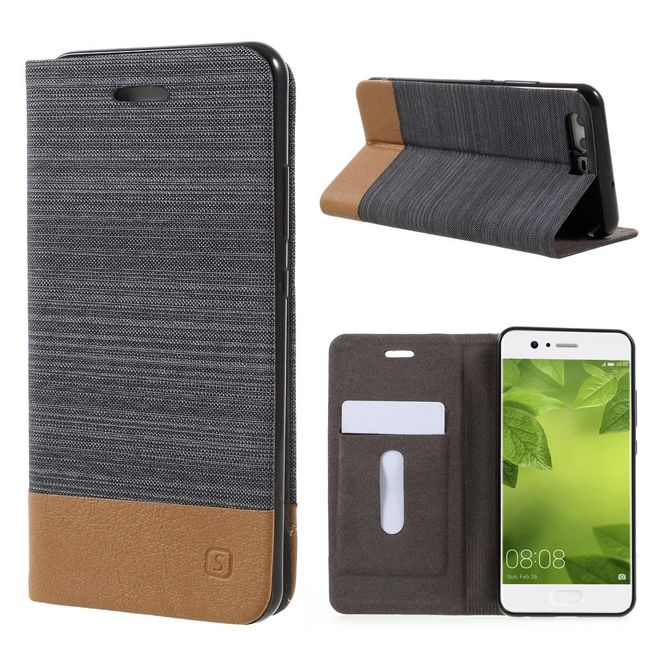 Handyhülle für Huawei P10 - Bookcover - zweifarbig - dunkelgrau