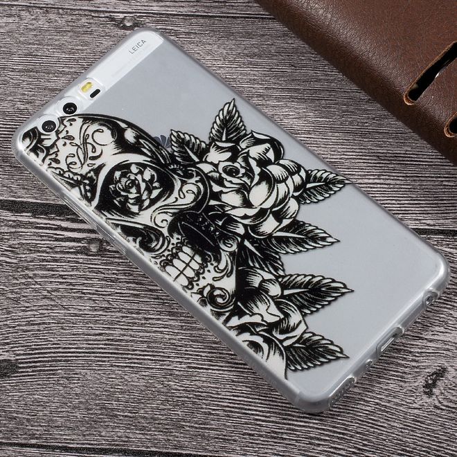 Huawei P10 Plus Handyhülle - SoftTPU Softcase - Schädel und Blumen