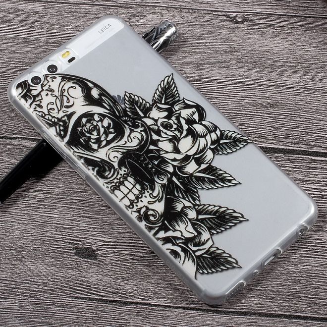 Huawei P10 Plus Handyhülle - SoftTPU Softcase - Schädel und Blumen