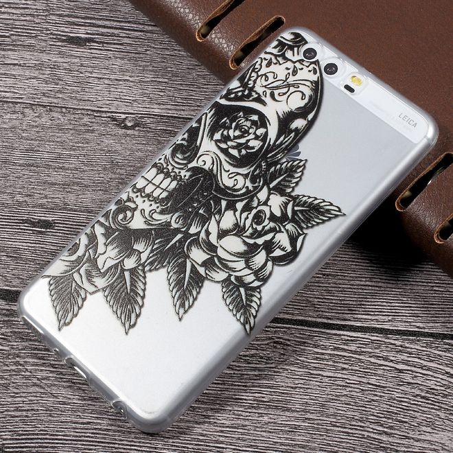 Huawei P10 Plus Handyhülle - SoftTPU Softcase - Schädel und Blumen