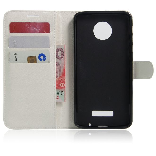 Motorola Moto Z Play Handyhülle - Cover aus Leder - mit Litchitextur - weiss