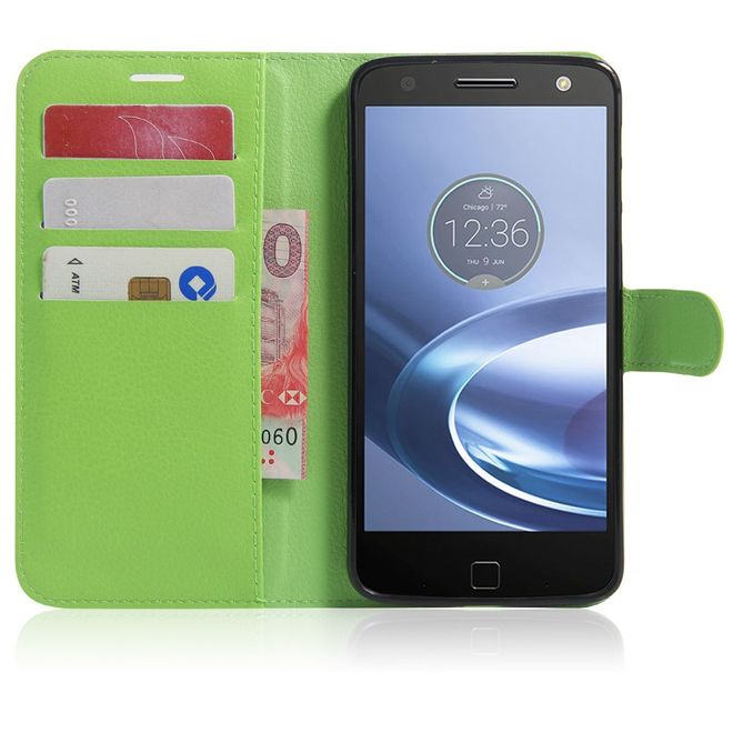 Motorola Moto Z Play Handyhülle - Cover aus Leder - mit Litchitextur - grün