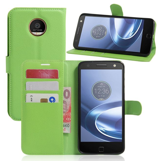 Motorola Moto Z Play Handyhülle - Cover aus Leder - mit Litchitextur - grün
