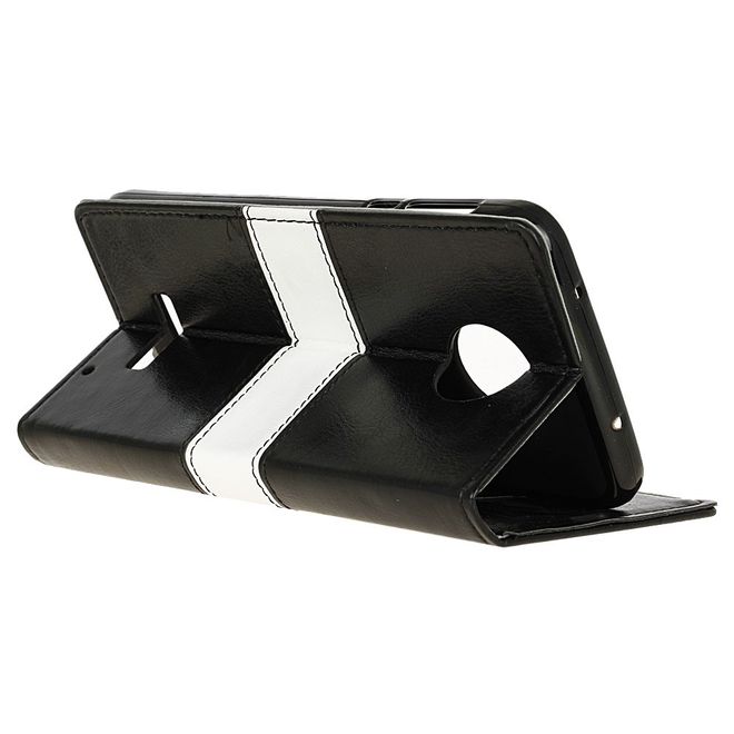 Motorola Moto Z Play Bookcover - Handyhülle aus Leder - mit farbigem Balken - schwarz