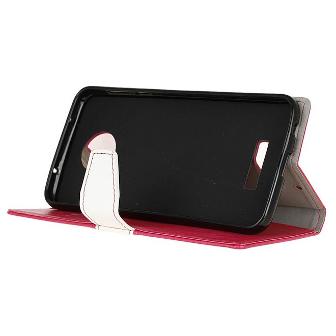 Motorola Moto Z Play Bookcover - Handyhülle aus Leder - mit farbigem Balken - rosa