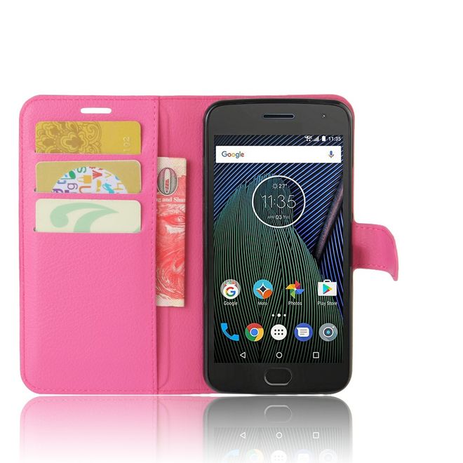 Étui pour Lenovo Moto G5 - Coque en cuir - Motif litchi - Rose