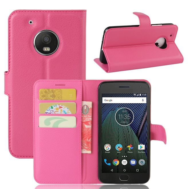 Étui pour Lenovo Moto G5 - Coque en cuir - Motif litchi - Rose