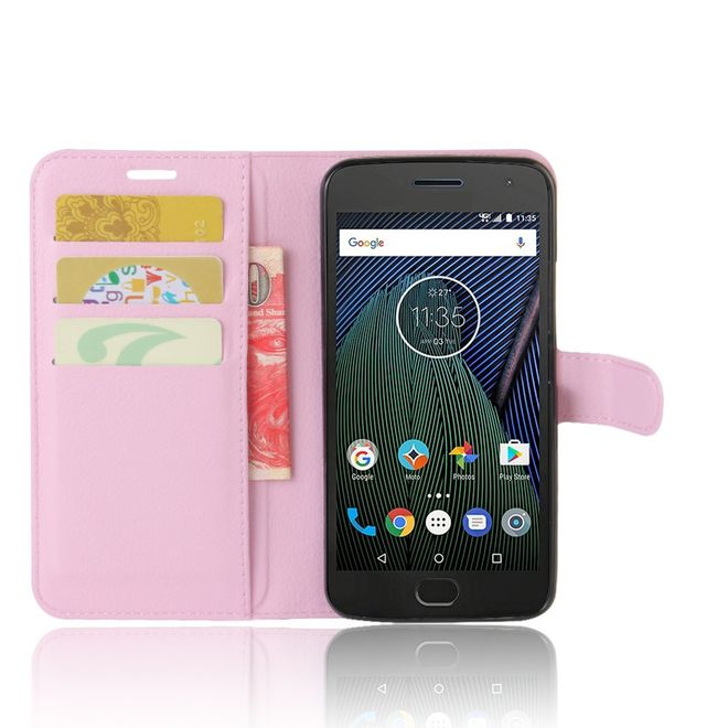 Étui pour Lenovo Moto G5 - Coque en cuir - Motif litchi - Rose