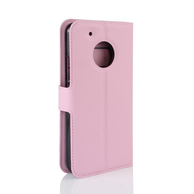 Étui pour Lenovo Moto G5 - Coque en cuir - Motif litchi - Rose