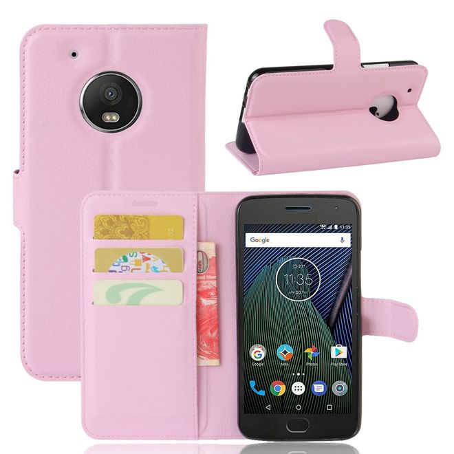 Étui pour Lenovo Moto G5 - Coque en cuir - Motif litchi - Rose