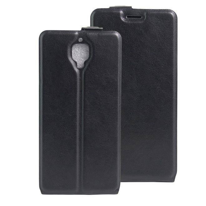 OnePlus 3/3T Handyhülle - Crazy Horse Leder Flipcase - vertikal - mit Foto Fach - schwarz