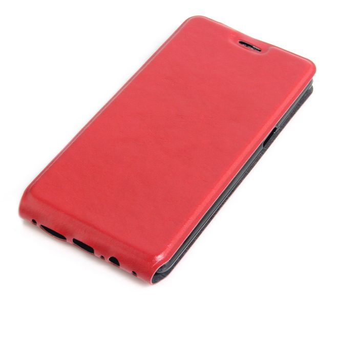 OnePlus 3/3T Handyhülle - Crazy Horse Leder Flipcase - vertikal - mit Foto Fach - rot
