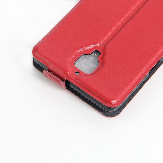 OnePlus 3/3T Handyhülle - Crazy Horse Leder Flipcase - vertikal - mit Foto Fach - rot