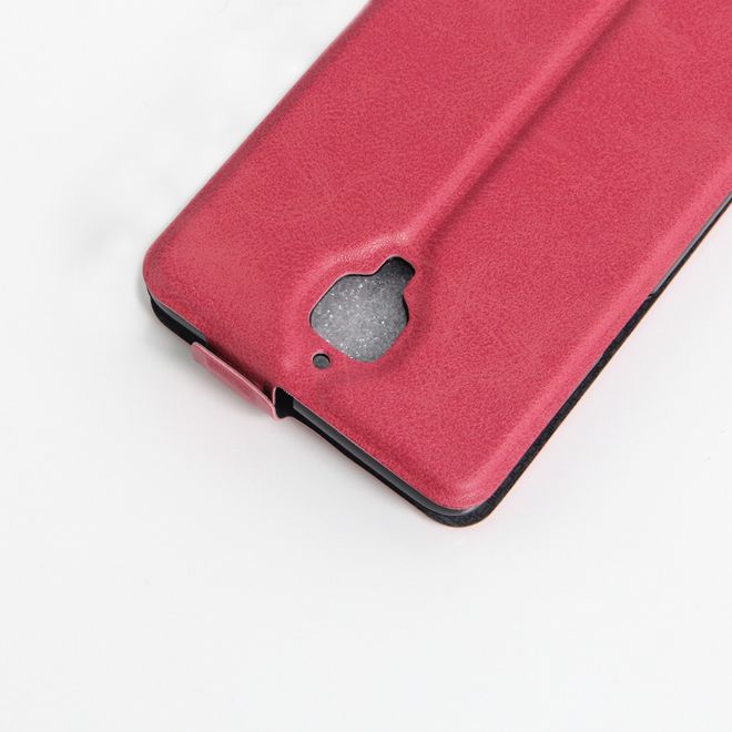 OnePlus 3/3T Handyhülle - Crazy Horse Leder Flipcase - vertikal - mit Foto Fach - rosa