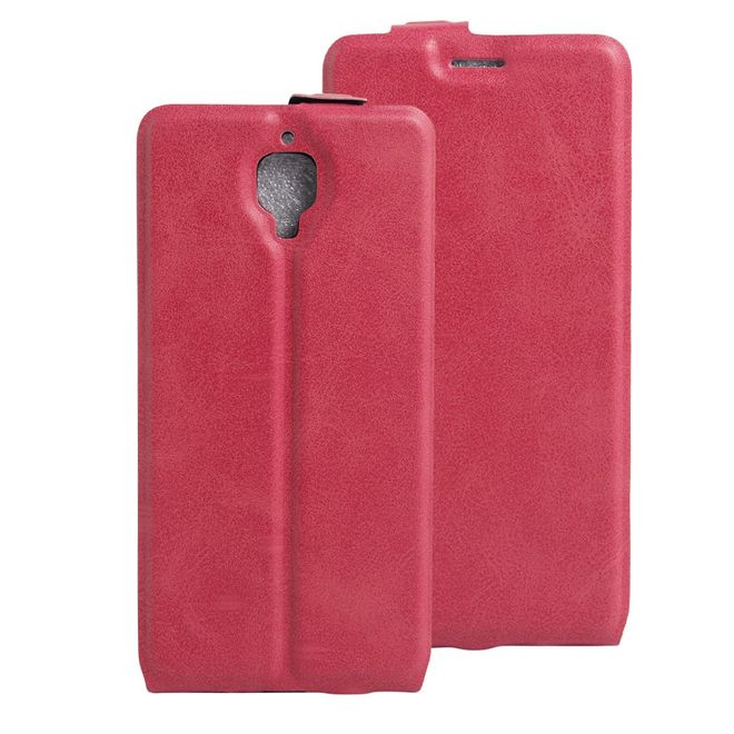 OnePlus 3/3T Handyhülle - Crazy Horse Leder Flipcase - vertikal - mit Foto Fach - rosa