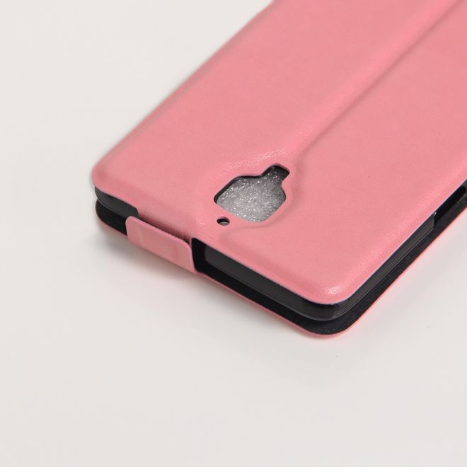 OnePlus 3/3T Handyhülle - Crazy Horse Leder Flipcase - vertikal - mit Foto Fach - pink
