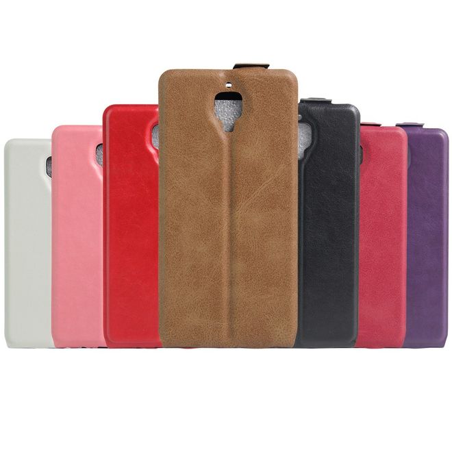 OnePlus 3/3T Handyhülle - Crazy Horse Leder Flipcase - vertikal - mit Foto Fach - pink