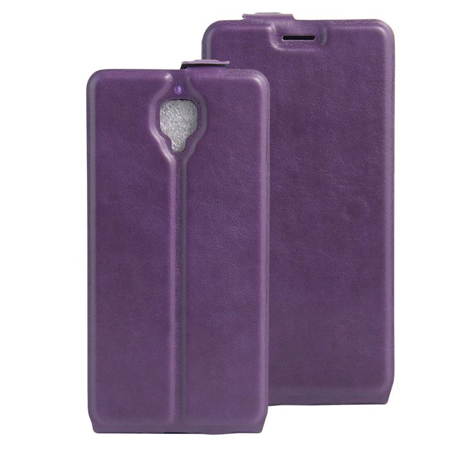 OnePlus 3/3T Handyhülle - Crazy Horse Leder Flipcase - vertikal - mit Foto Fach - purpur
