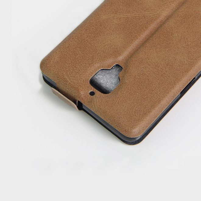 OnePlus 3/3T Handyhülle - Crazy Horse Leder Flipcase - vertikal - mit Foto Fach - braun