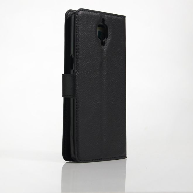Handyhülle für OnePlus 3/3T - Case aus Leder - mit Litchitextur und Standfunktion - schwarz