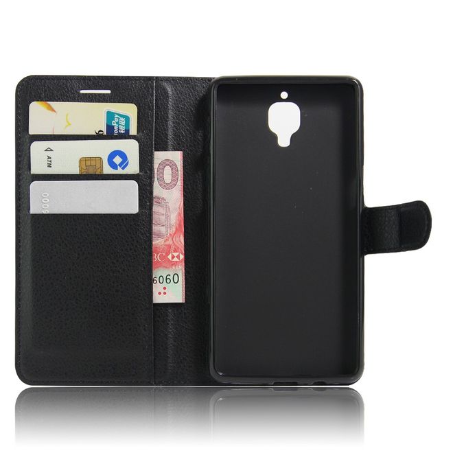 Handyhülle für OnePlus 3/3T - Case aus Leder - mit Litchitextur und Standfunktion - schwarz
