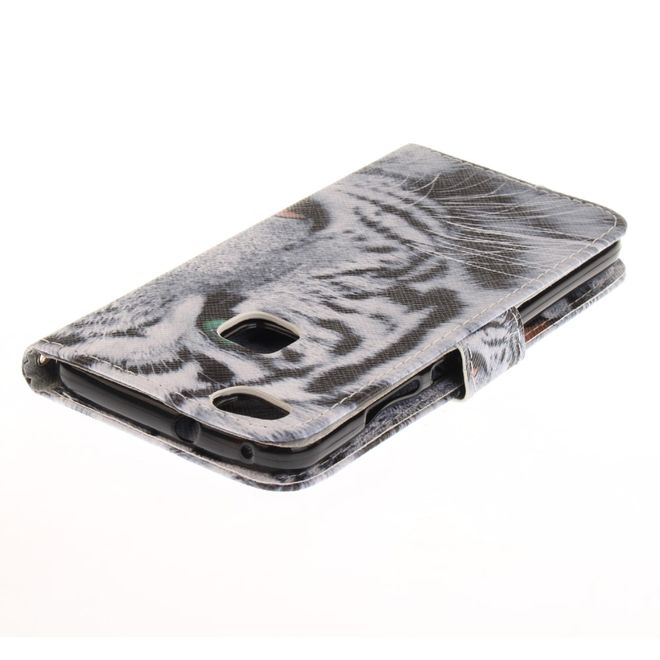 Huawei P10 Lite Handy Cover - Case aus Leder - Tiger mit grünen Augen