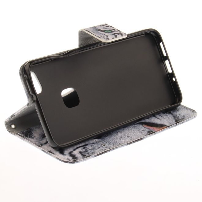 Huawei P10 Lite Handy Cover - Case aus Leder - Tiger mit grünen Augen