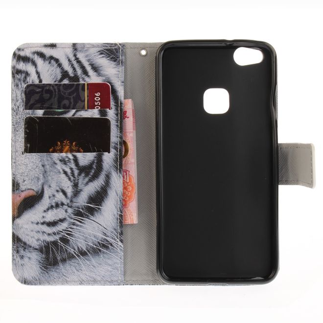 Huawei P10 Lite Handy Cover - Case aus Leder - Tiger mit grünen Augen