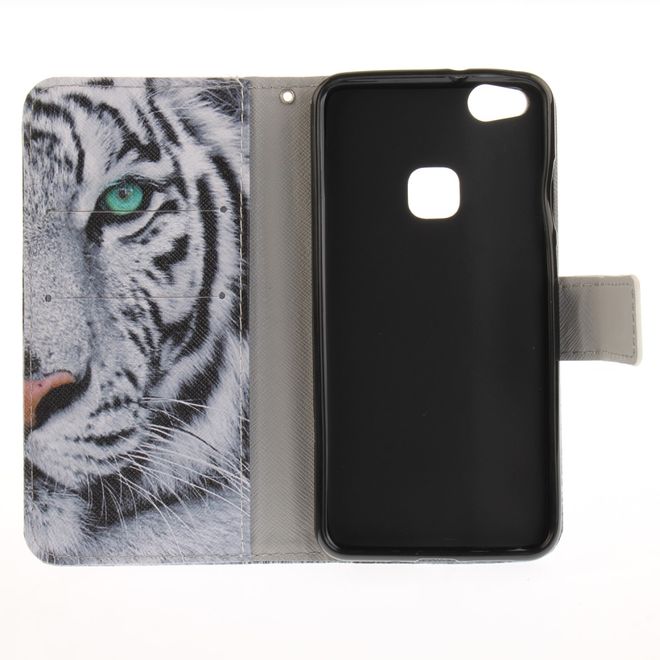 Huawei P10 Lite Handy Cover - Case aus Leder - Tiger mit grünen Augen