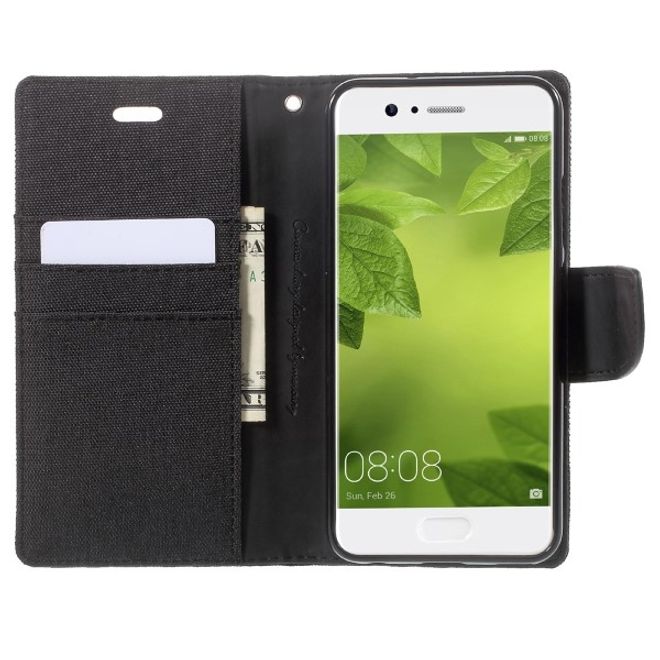 Goospery - Handyhülle für Huawei P10 - Bookcover - Canvas Diary Series - schwarz