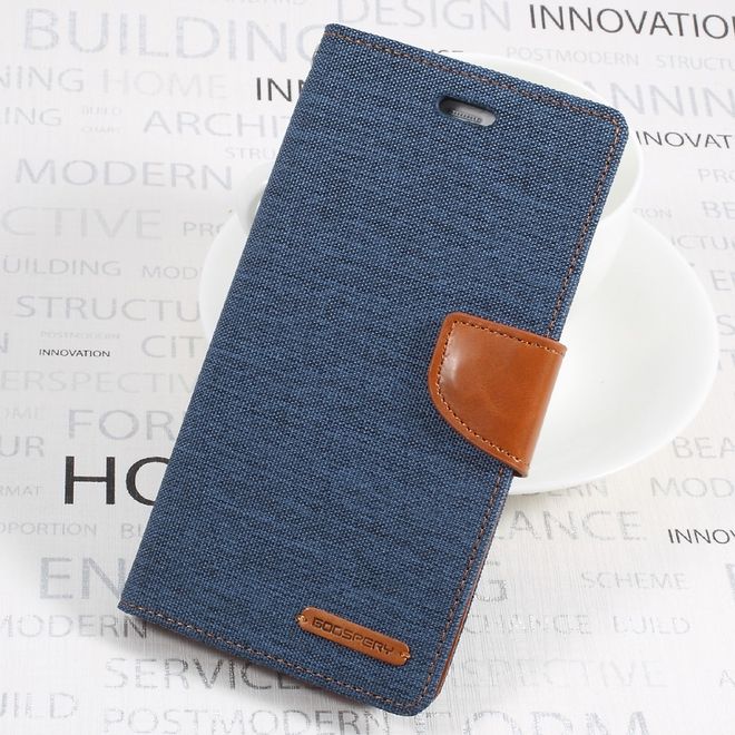 Goospery - Handyhülle für Huawei P10 Plus - Bookcover - Canvas Diary Series - navy/camel