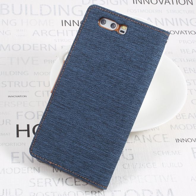 Goospery - Handyhülle für Huawei P10 Plus - Bookcover - Canvas Diary Series - navy/camel