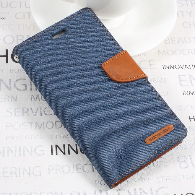 Goospery - Handyhülle für Huawei P10 Plus - Bookcover - Canvas Diary Series - navy/camel