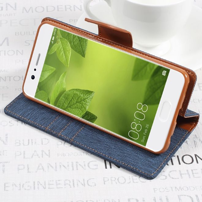 Goospery - Handyhülle für Huawei P10 Plus - Bookcover - Canvas Diary Series - navy/camel