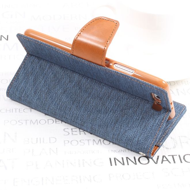 Goospery - Handyhülle für Huawei P10 Plus - Bookcover - Canvas Diary Series - navy/camel